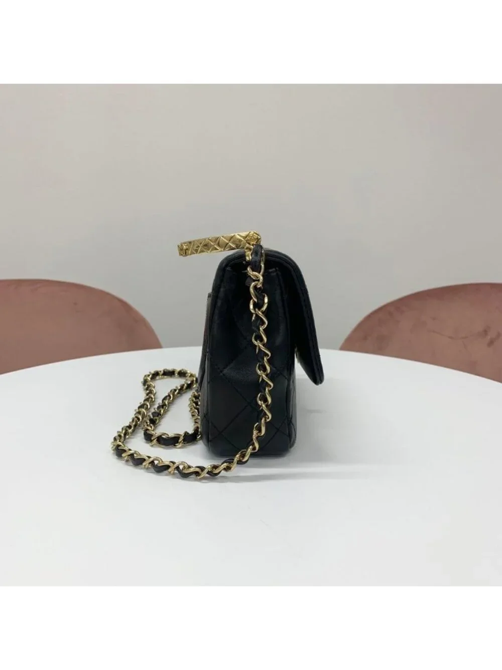 Chanel Quilted Top Handle CC Logo Leather
